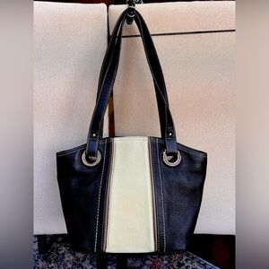 Black & cream pebbled leather Tignanello handbag